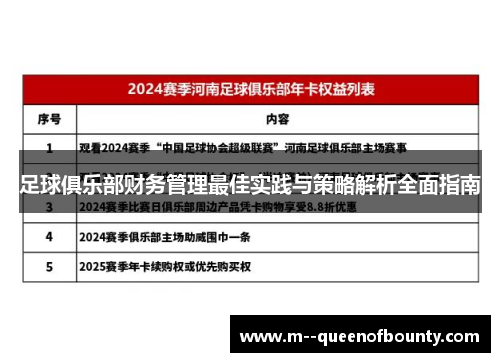 足球俱乐部财务管理最佳实践与策略解析全面指南 足球俱乐部财务管理最佳实践与策略解析全面指南